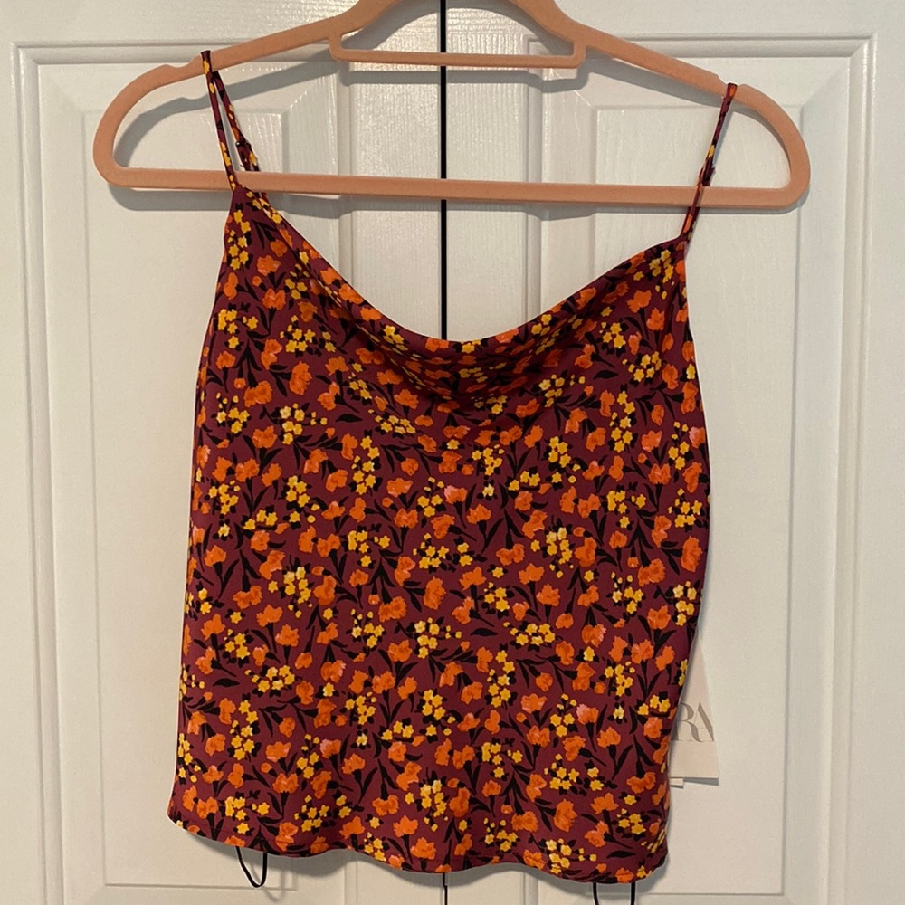 NWT! Zara Satin Floral Cropped Cami (M)